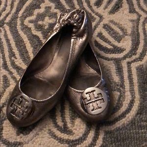 Tory Burch Metallic Pewter Flats